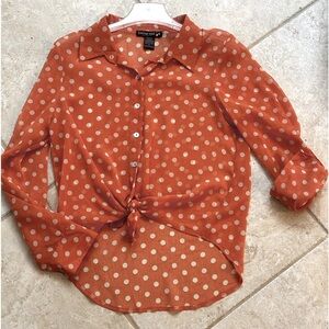 Polka Dot Button Down Tie Shirt Long Sleeve or 3/4 Roll Sleeve